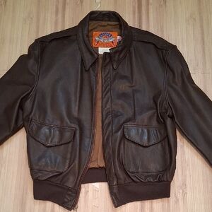 Classic Brown Leather Bomber Jacket